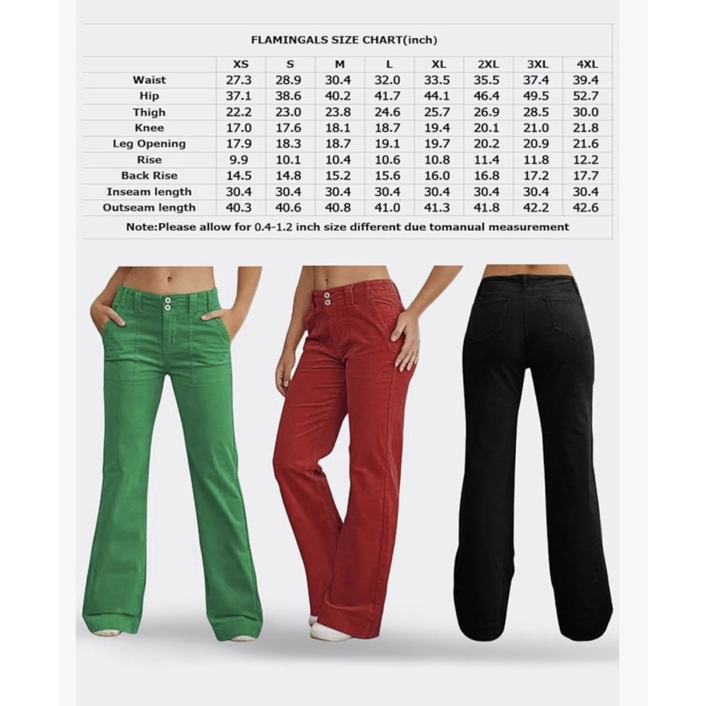 Flamingals Women Wide Leg Pants Mid Waist Flare Straight Leg Corduroy M - Picture 6 of 6